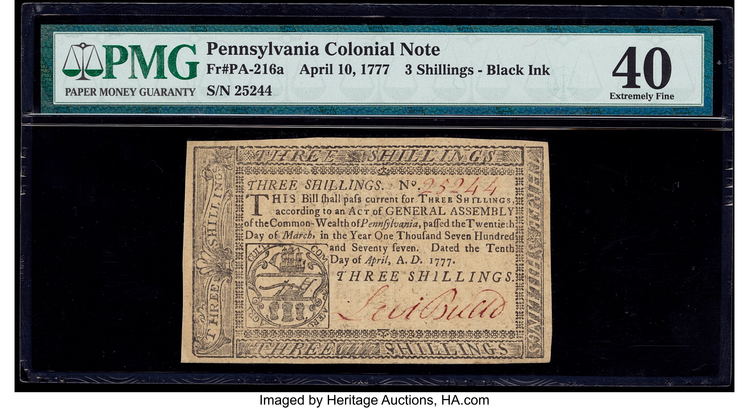 image for: Pennsylvania April 10, 1777 3s PMG Extremely Fine 40....