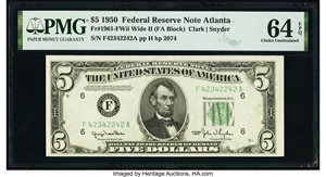image for: Fr. 1961-F $5 1950 Wide II Federal Reserve Note. PMG Choice Uncirculated 64 EPQ....