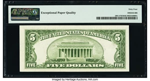 image for: Fr. 1961-F $5 1950 Wide II Federal Reserve Note. PMG Choice Uncirculated 64 EPQ....