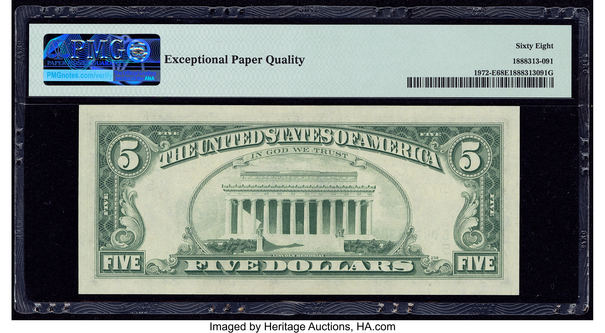 image for: Fr. 1972-E $5 1969C Federal Reserve Note. PMG Superb Gem Unc 68 EPQ....