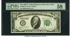 image for: Fr. 2001-B $10 1928A Federal Reserve Note. PMG Choice About Unc 58....