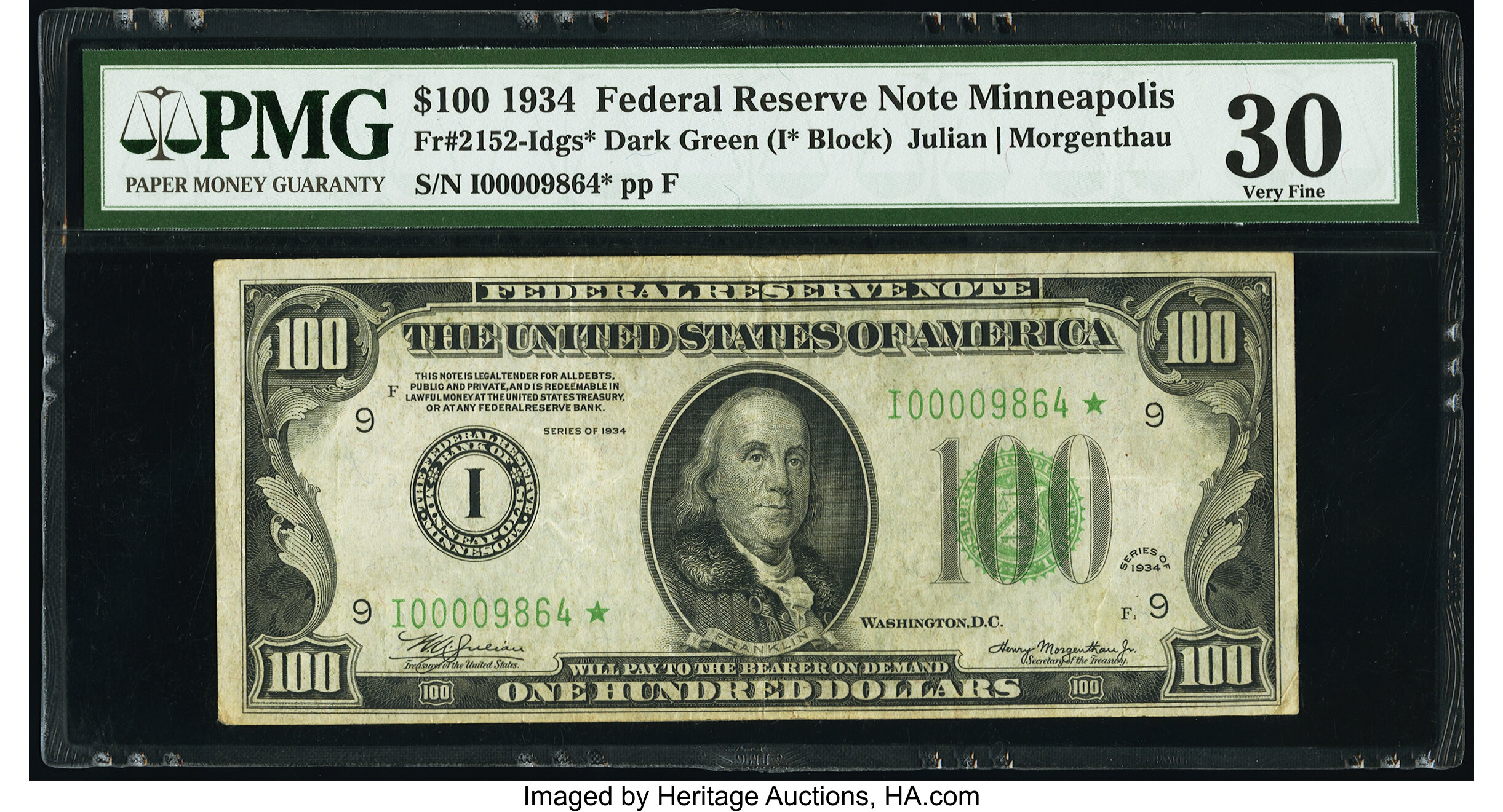 image for: Fr. 2152-I* $100 1934 Federal Reserve Star Note. PMG Very Fine 30....