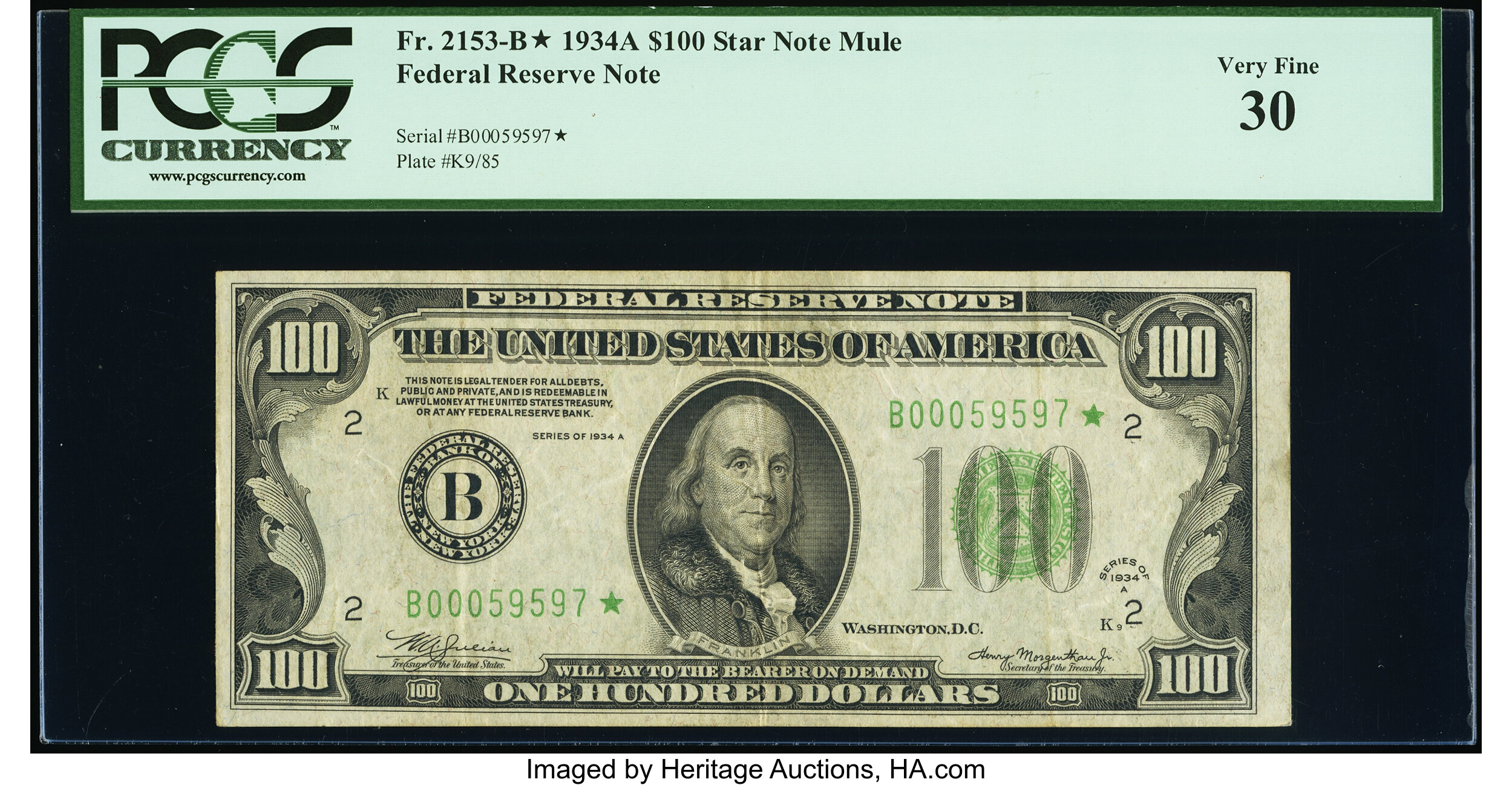 image for: Fr. 2153-B* $100 1934A Federal Reserve Star Note. PMG Very Fine 30....