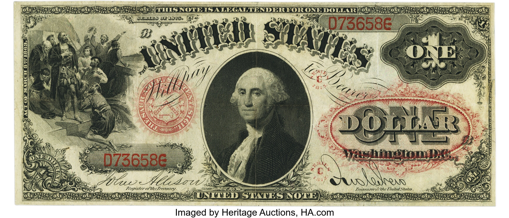 image for: Fr. 23 $1 1875 Legal Tender PMG Choice Very Fine 35....