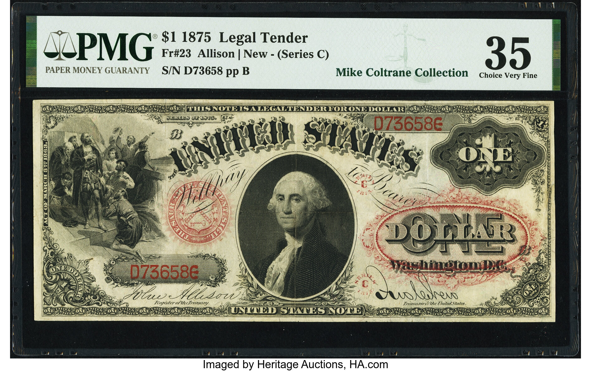 image for: Fr. 23 $1 1875 Legal Tender PMG Choice Very Fine 35....