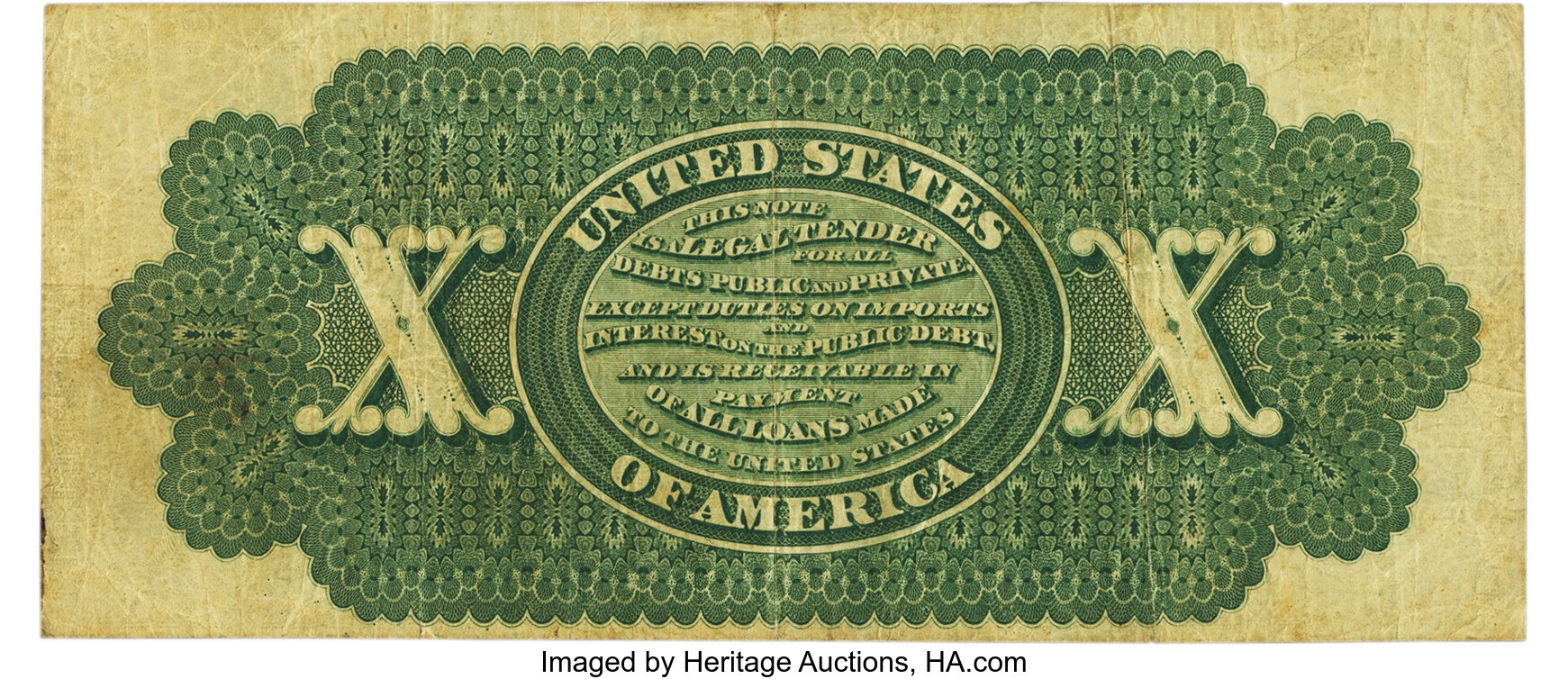 image for: Fr. 94 $10 1862 Legal Tender PMG Very Fine 25....