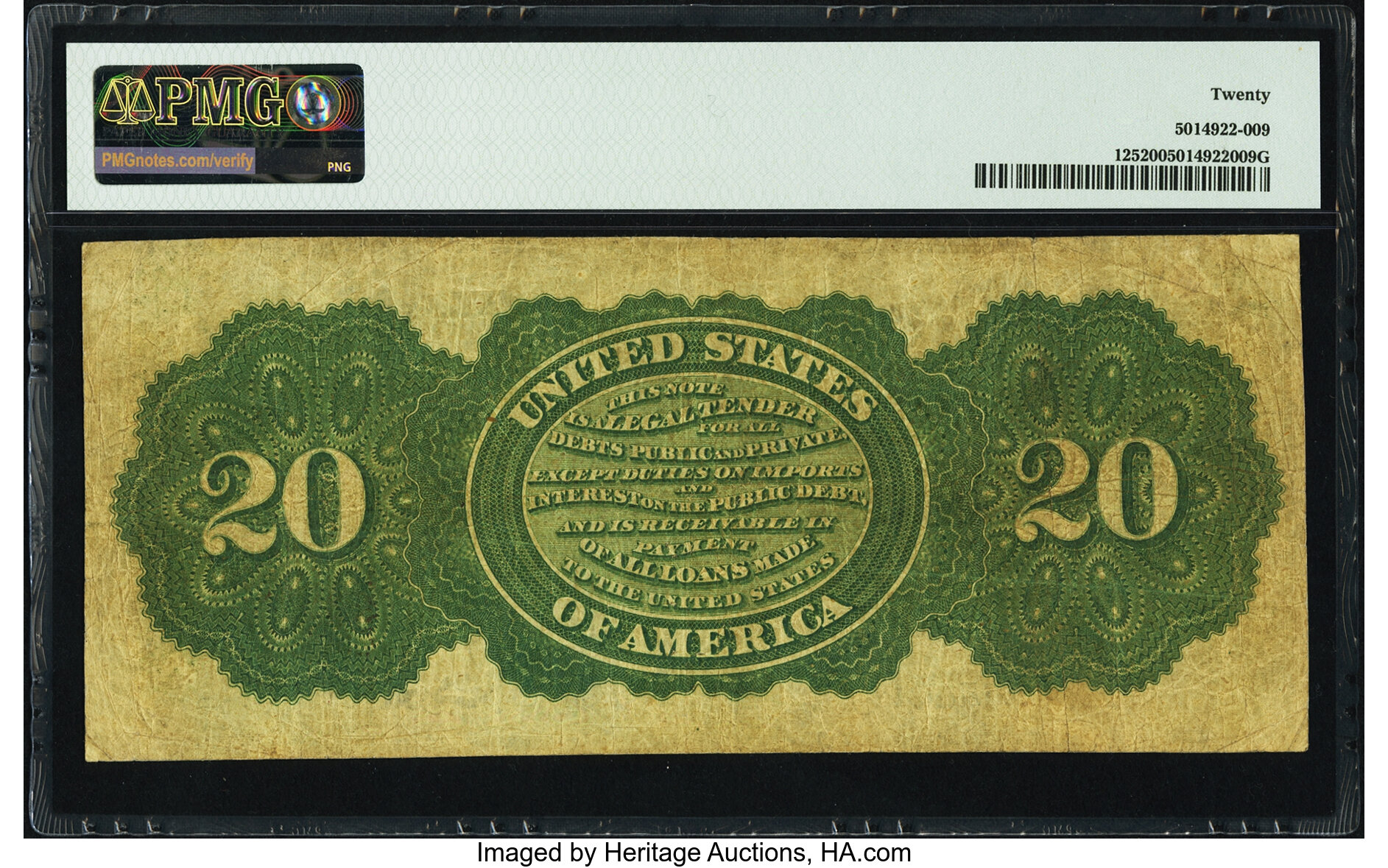 image for: Fr. 125 $20 1862 Legal Tender PMG Very Fine 20....