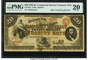 image for: Fr. 191a $20 Act of June 30, 1864 Three-Year 6% Compound Interest Treasury Note. Hessler X140B. PMG Very Fine 20....