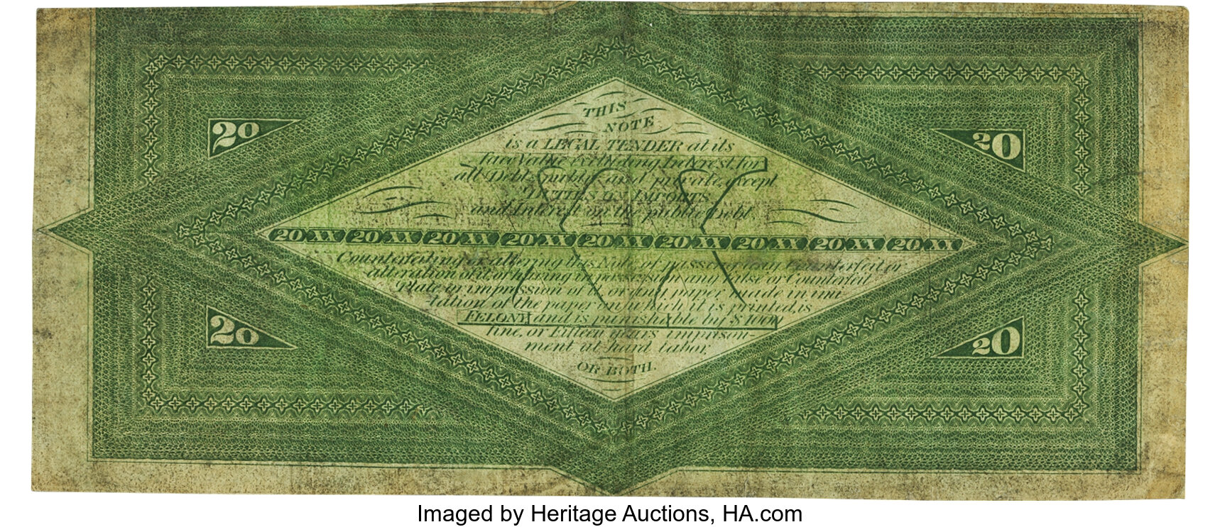 image for: Fr. 197a $20 Act of March 3, 1863 One-Year 5% Interest Bearing Note Hessler X137B. PMG Very Fine 25....