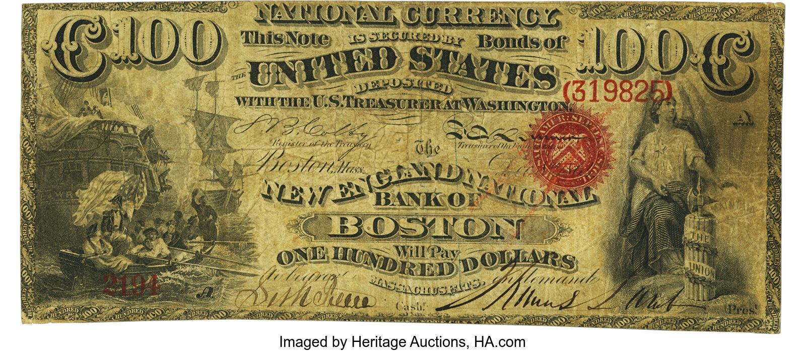 image for: Boston, MA - $100 Original Fr. 454 The New England National Bank Ch. # 603 PMG Very Fine 20....