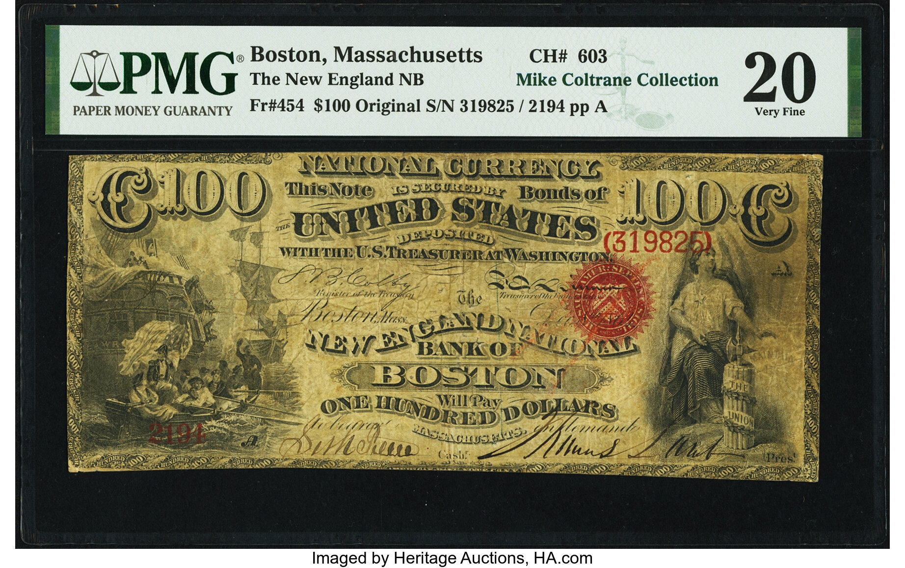 image for: Boston, MA - $100 Original Fr. 454 The New England National Bank Ch. # 603 PMG Very Fine 20....