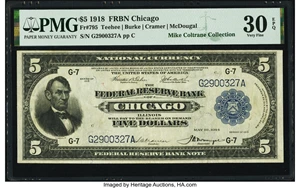 image for: Fr. 795 $5 1918 Federal Reserve Bank Note PMG Very Fine 30 EPQ....