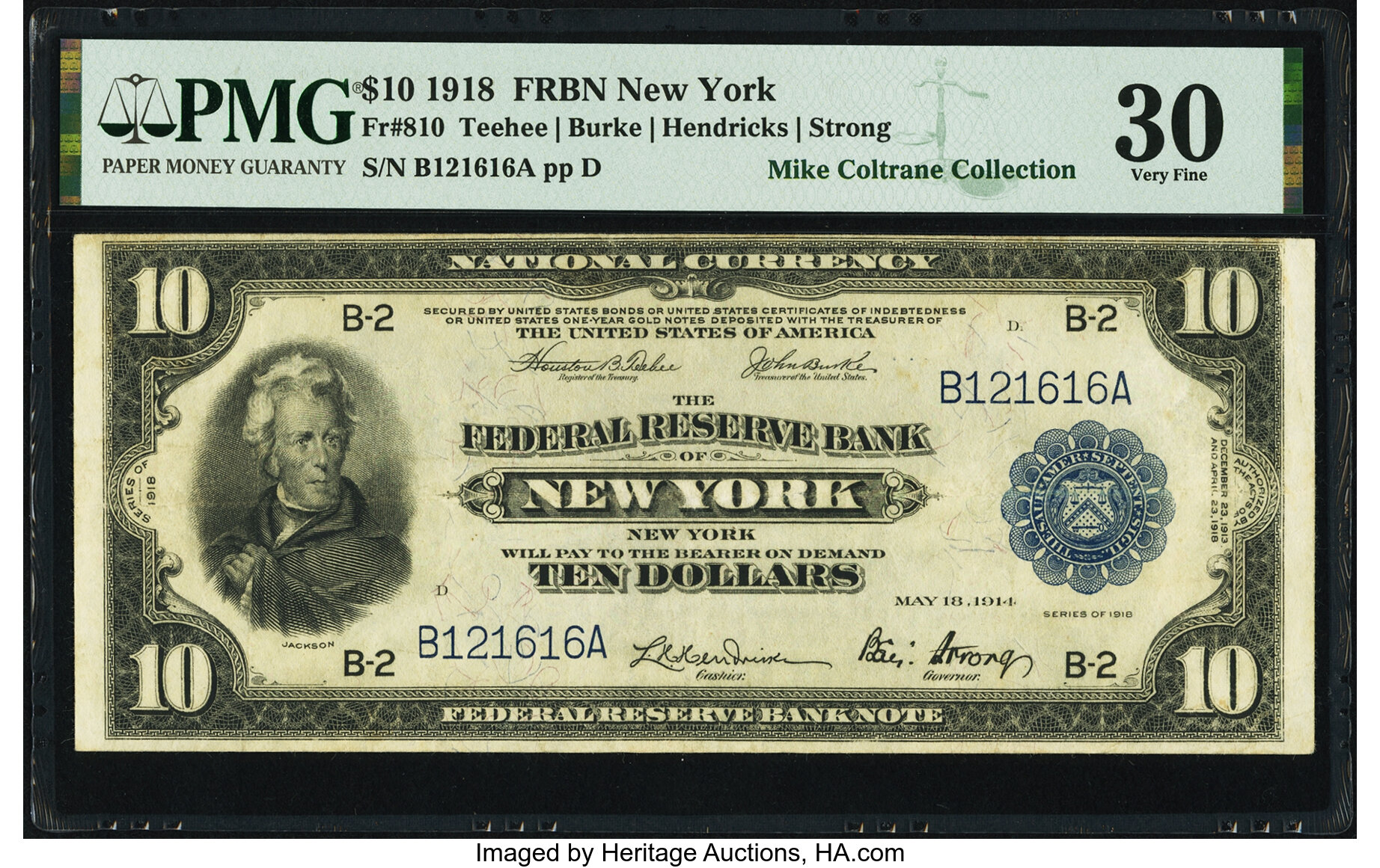 image for: Fr. 810 $10 1918 Federal Reserve Bank Note PMG Very Fine 30....