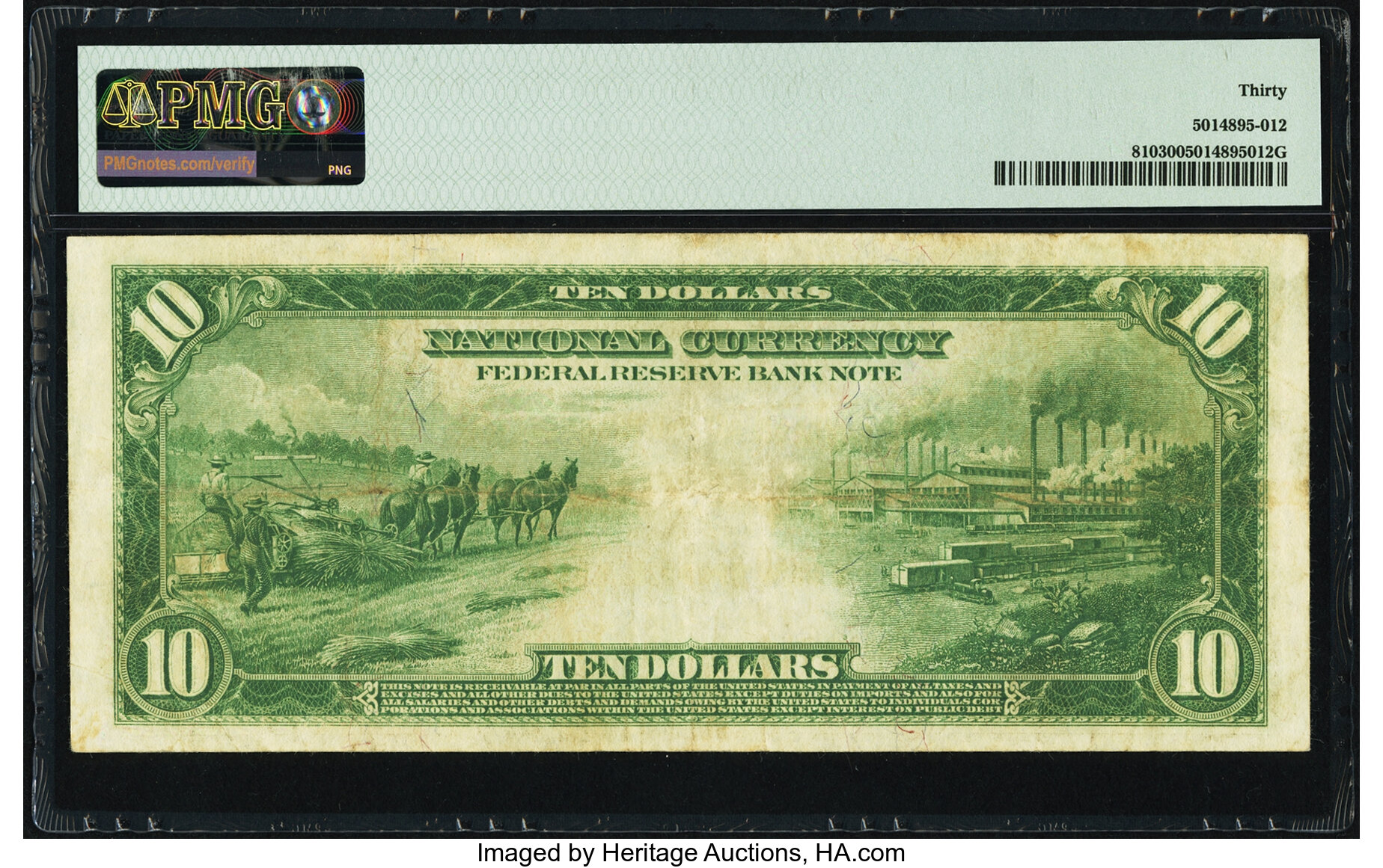 image for: Fr. 810 $10 1918 Federal Reserve Bank Note PMG Very Fine 30....