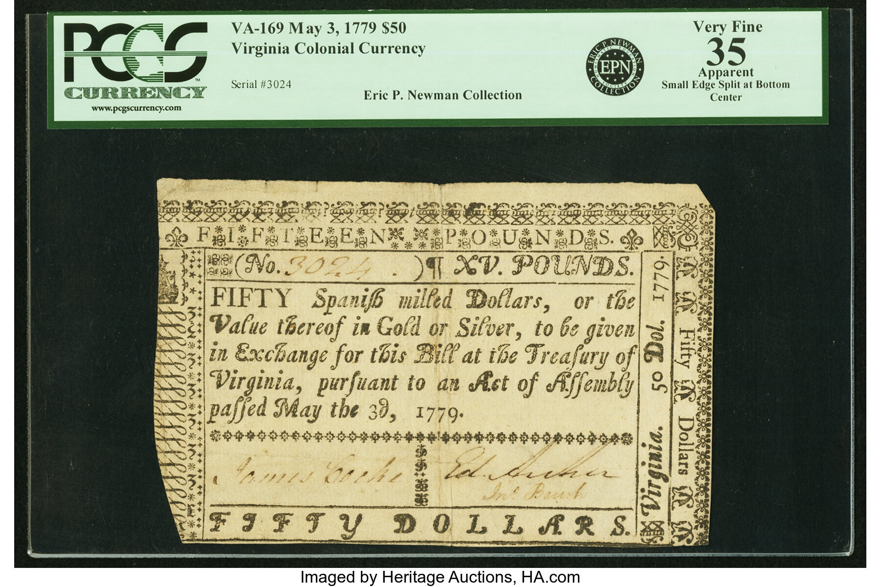 image for: Virginia May 3, 1779 $50 Fr. VA-169 PCGS Apparent Very Fine 35....