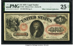 image for: Fr. 22 $1 1875 Legal Tender PMG Very Fine 25 Net....