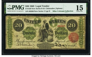image for: Fr. 126 $20 1863 Legal Tender PMG Choice Fine 15....
