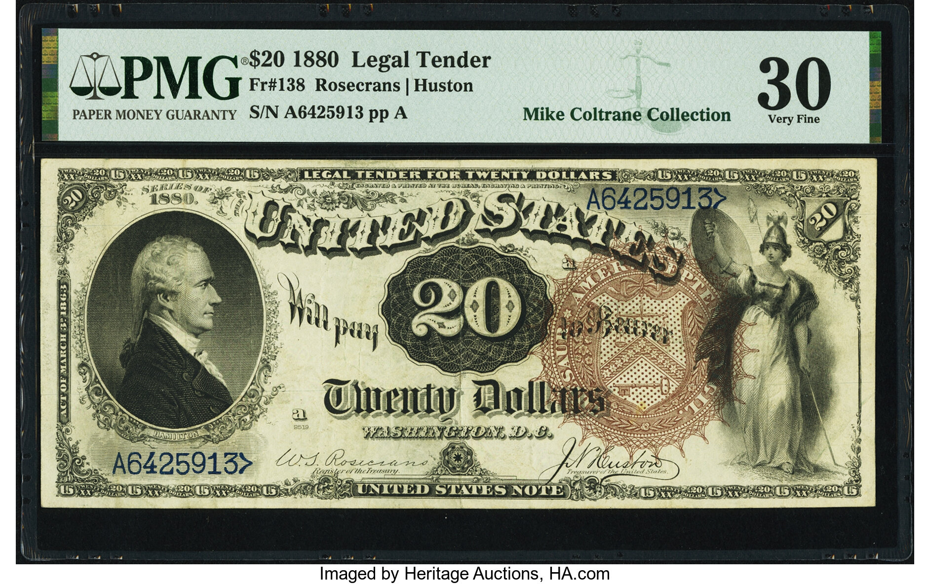 image for: Fr. 138 $20 1880 Legal Tender PMG Very Fine 30....
