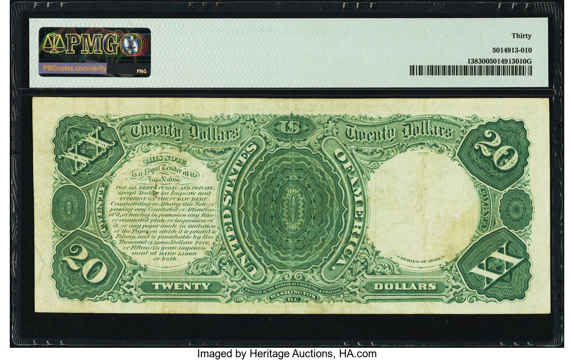 image for: Fr. 138 $20 1880 Legal Tender PMG Very Fine 30....