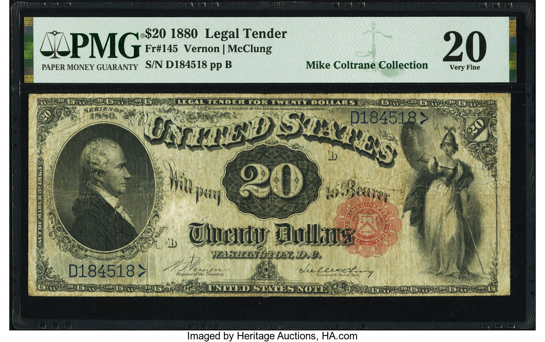 image for: Fr. 145 $20 1880 Legal Tender PMG Very Fine 20....