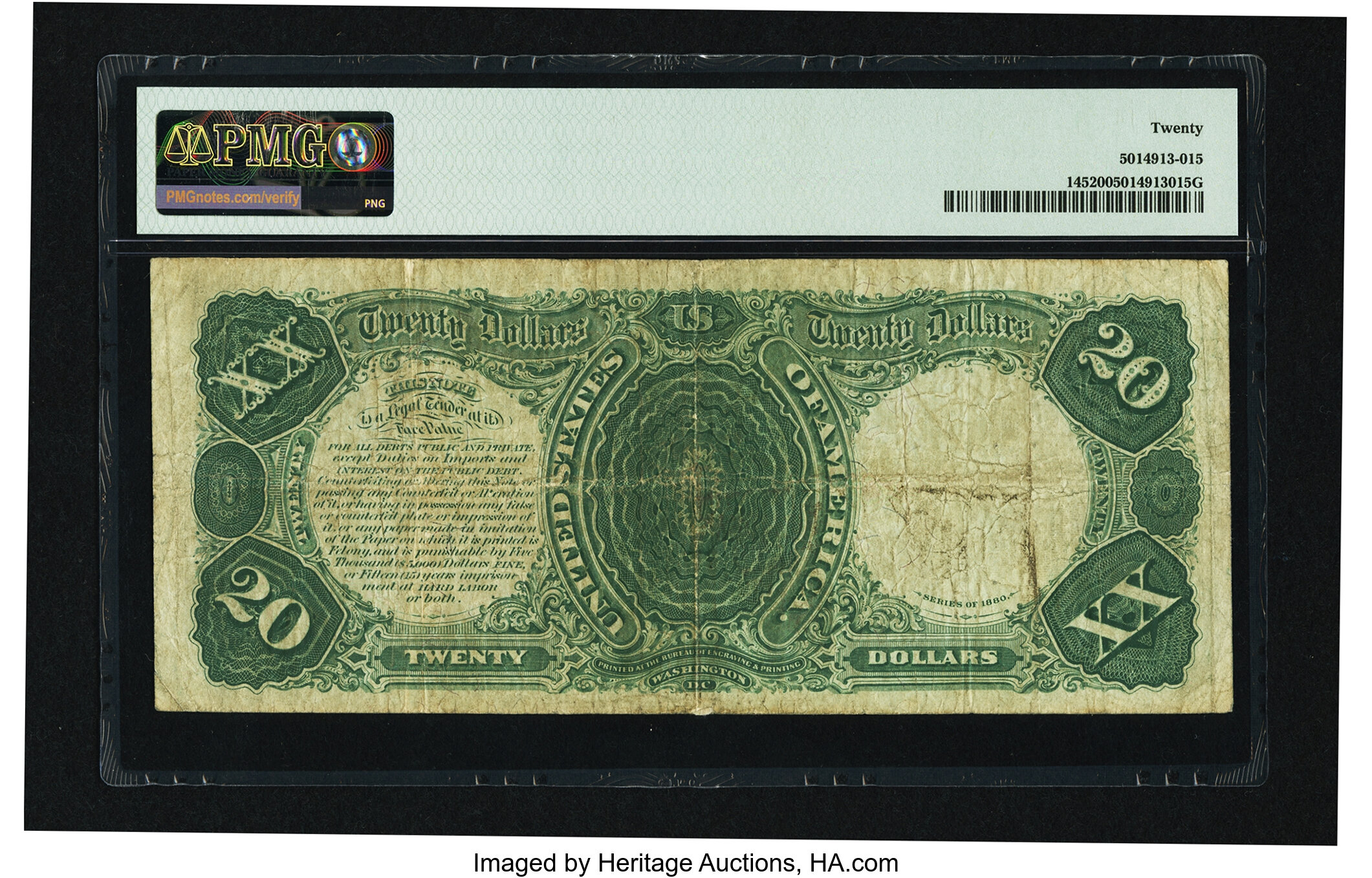 image for: Fr. 145 $20 1880 Legal Tender PMG Very Fine 20....