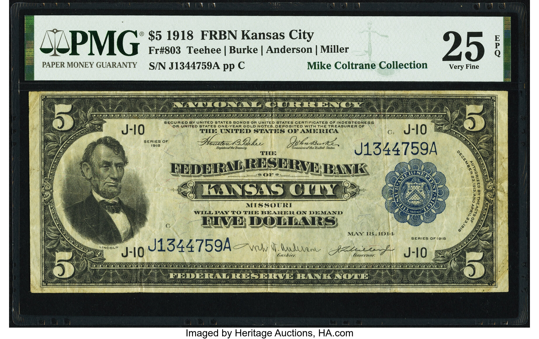 image for: Fr. 803 $5 1918 Federal Reserve Bank Note PMG Very Fine 25 EPQ....