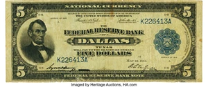 image for: Fr. 806 $5 1915 Federal Reserve Bank Note PMG Very Fine 20....
