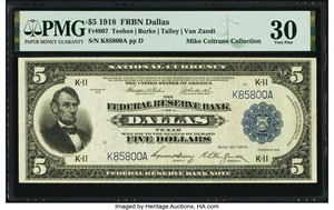 image for: Fr. 807 $5 1918 Federal Reserve Bank Note PMG Very Fine 30....