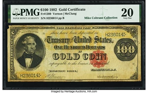 image for: Fr. 1209 $100 1882 Gold Certificate PMG Very Fine 20....