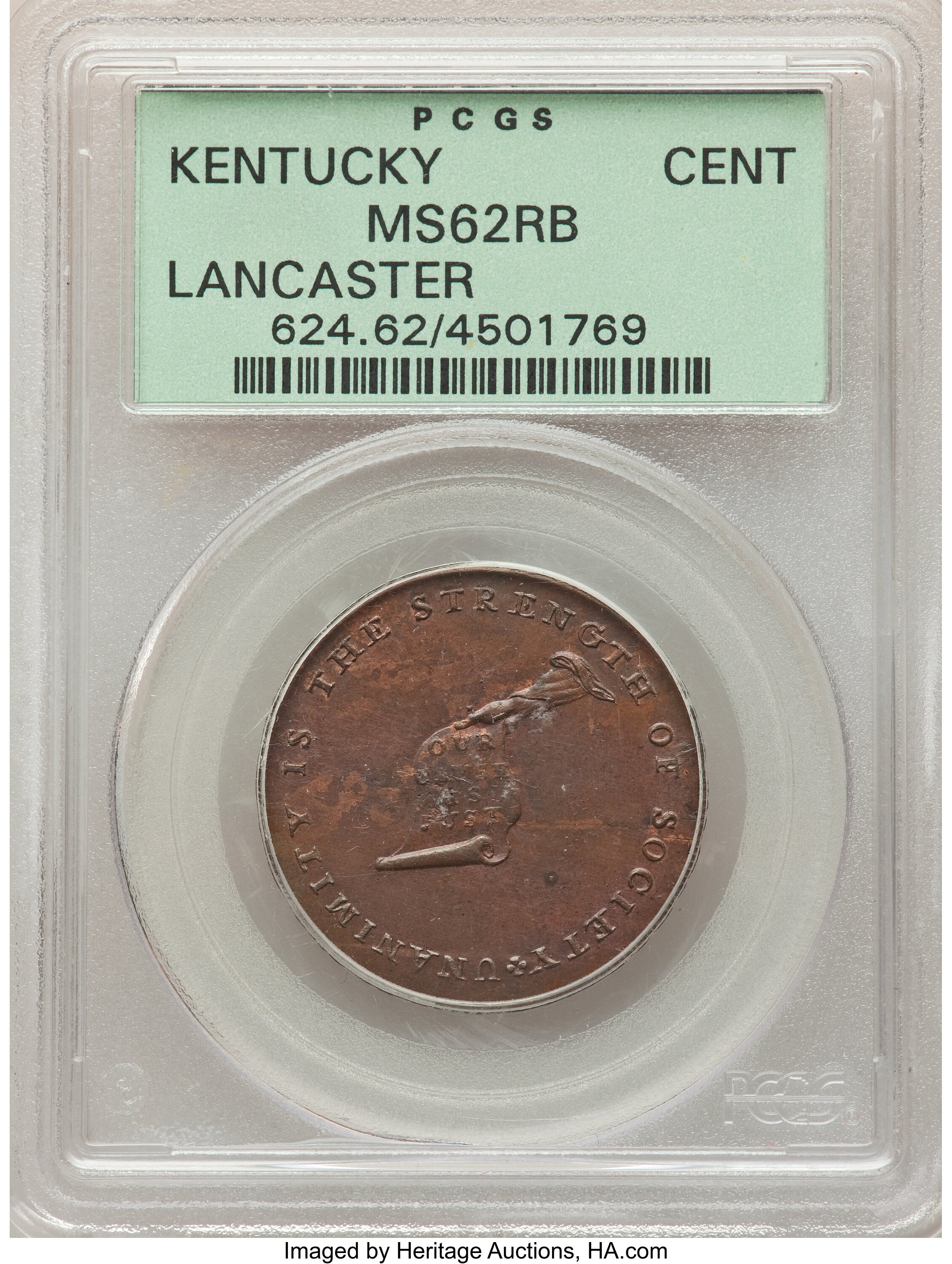 image for: (1792-94) CENT Kentucky Token, LANCASTER Edge, MS62 Red and Brown PCGS. PCGS Population: (2/17). NGC Census: (0/10).  ...