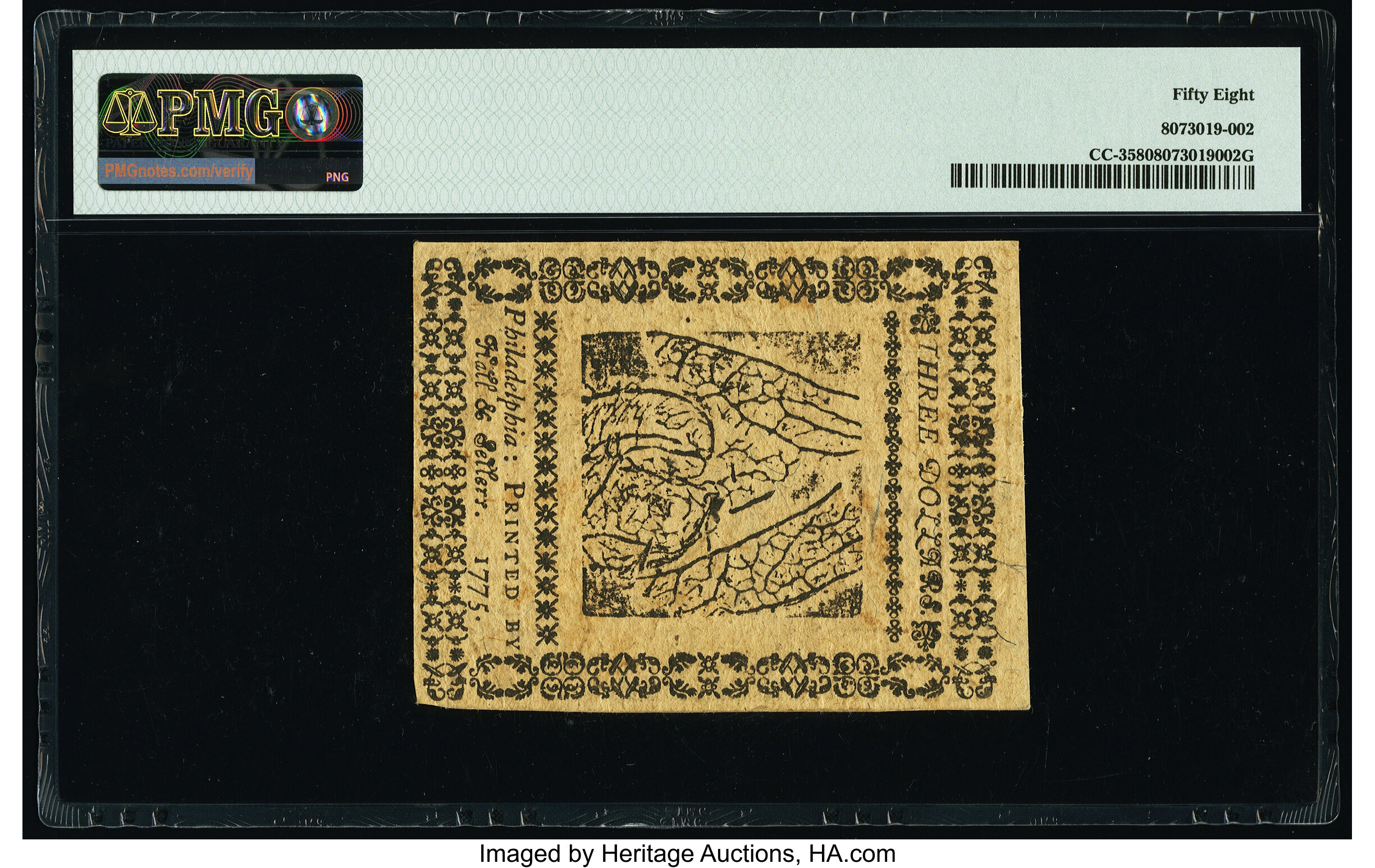 image for: Continental Currency May 10, 1775 $3 PMG Choice About Unc 58....