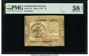 image for: Continental Currency May 9, 1776 $5 PMG Choice About Unc 58 EPQ....
