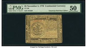 image for: Continental Currency November 2, 1776 $5 PMG About Uncirculated 50....
