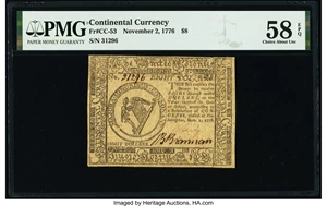 image for: Continental Currency November 2, 1776 $8 PMG Choice About Unc 58 EPQ....