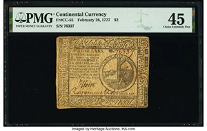 image for: Continental Currency February 26, 1777 $2 PMG Choice Extremely Fine 45....