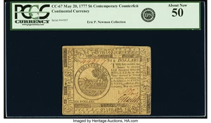 image for: Continental Currency May 20, 1777 $6 Contemporary Counterfeit PCGS About New 50....