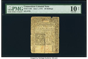 image for: Connecticut June 1, 1775 20s PMG Very Good 10 Net....
