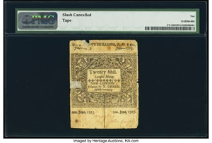 image for: Connecticut June 1, 1775 20s PMG Very Good 10 Net....