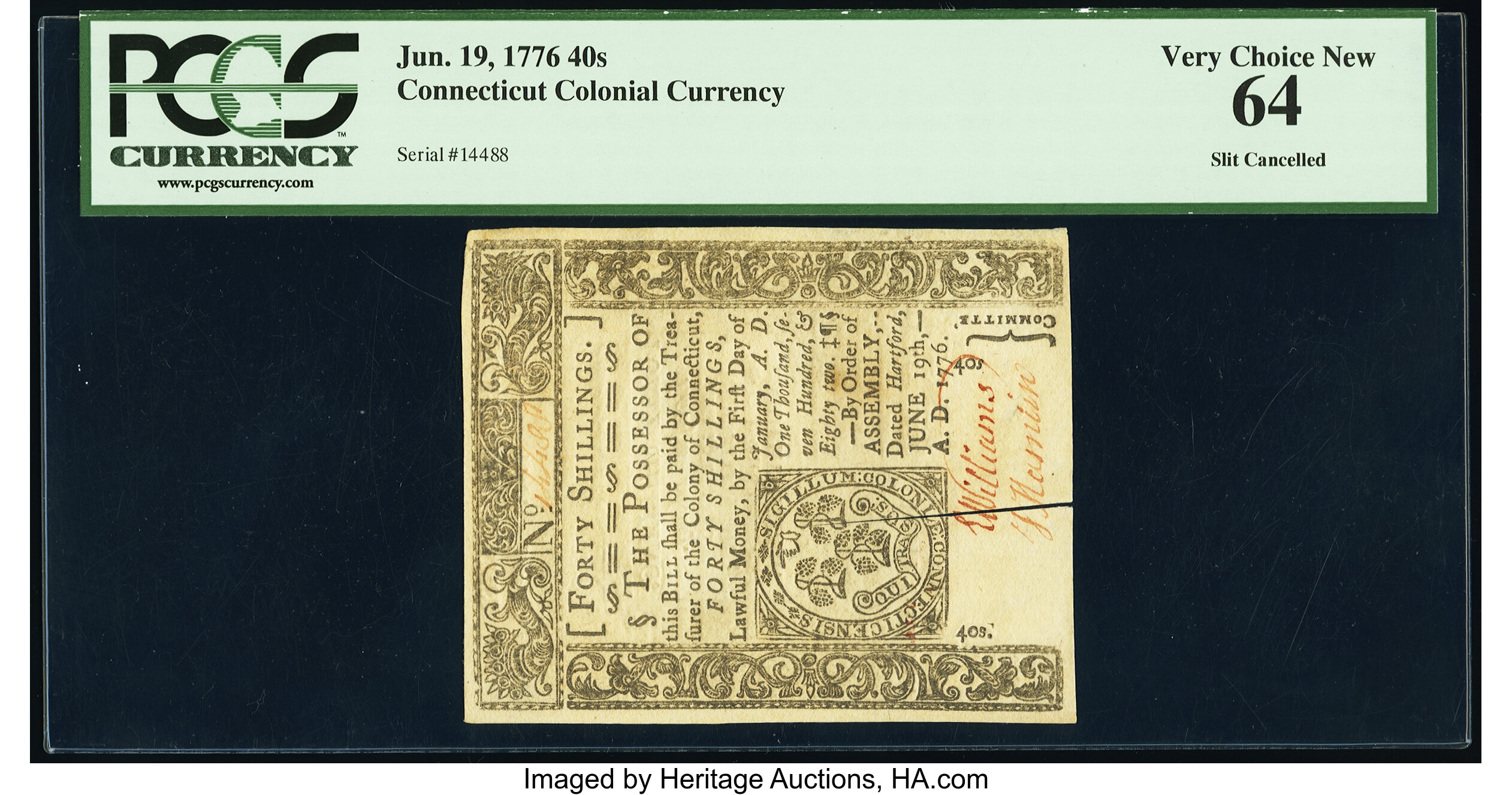 image for: Connecticut June 19, 1776 40s PCGS Very Choice New 64....