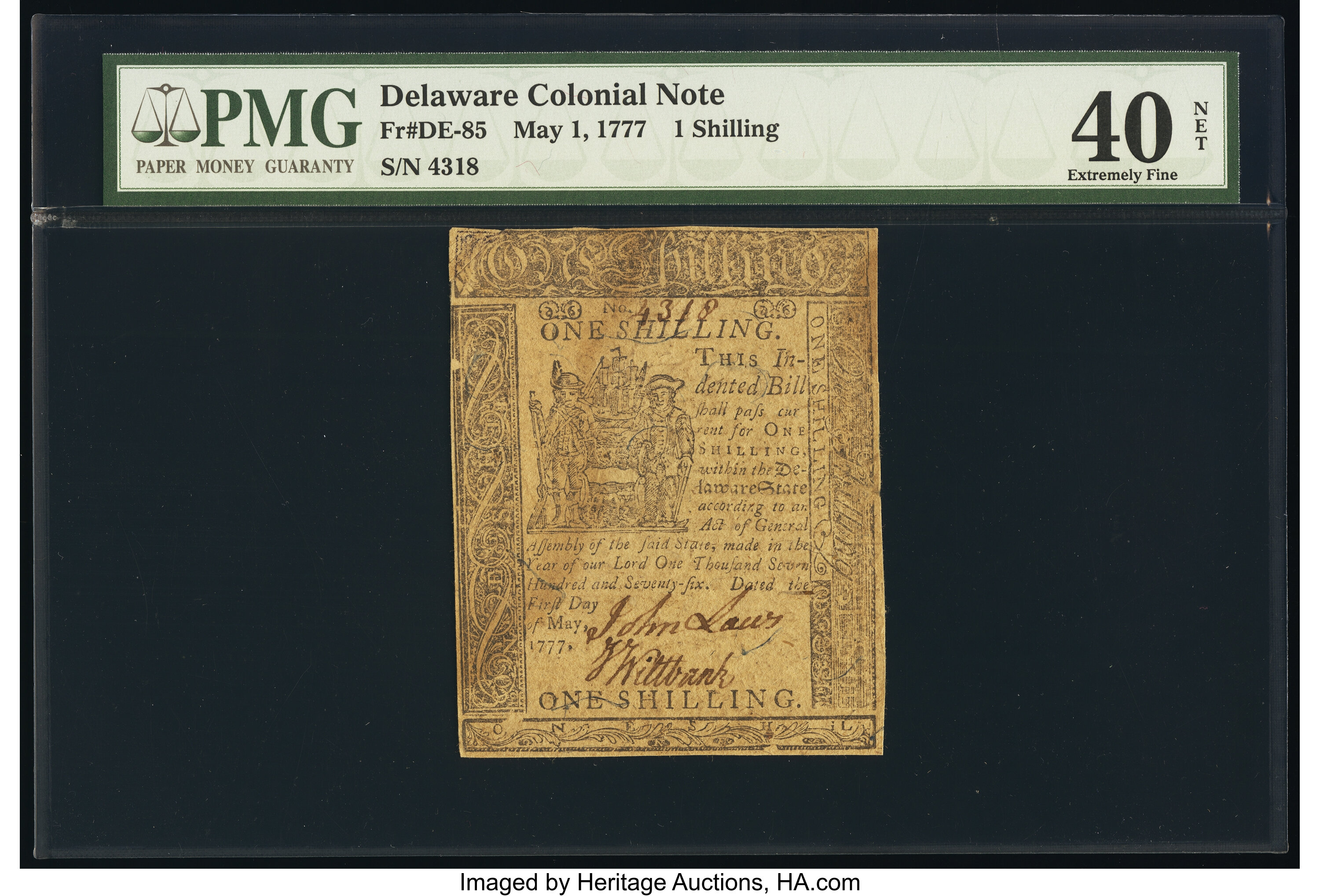 image for: Delaware May 1, 1777 1s PMG Extremely Fine 40 Net....