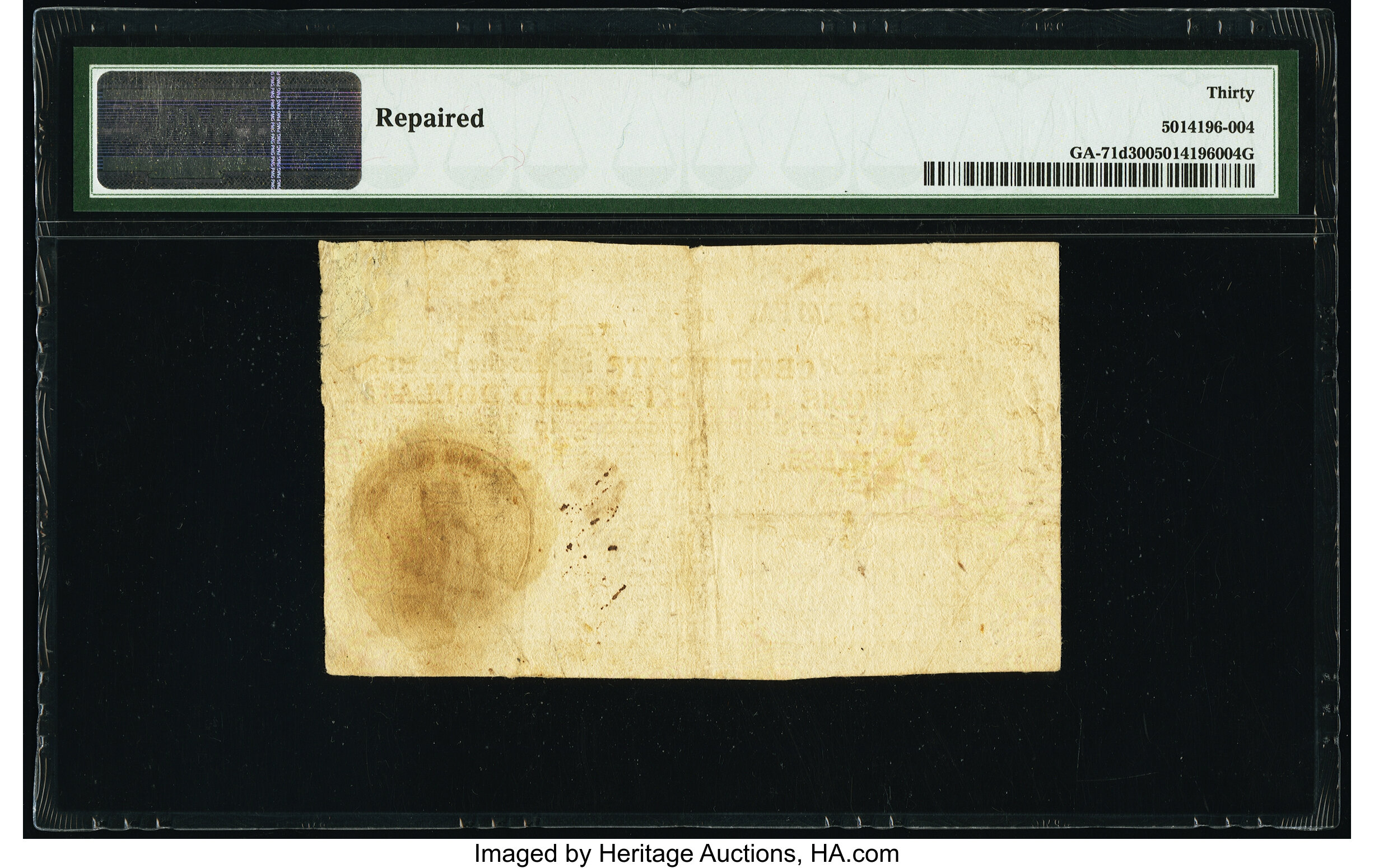 image for: Georgia 1776 $1 Green Seal PMG Very Fine 30....