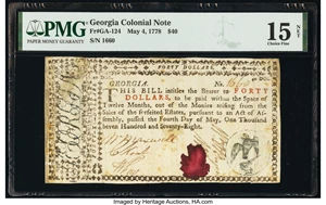 image for: Georgia May 4, 1778 $40 PMG Choice Fine 15 Net....