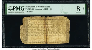 image for: Maryland January 1, 1767 $4 PMG Very Good 8 Net....