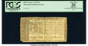 image for: Maryland January 1, 1767 $6 PCGS Apparent Very Fine 20....