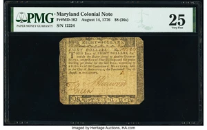 image for: Maryland August 14, 1776 $8 PMG Very Fine 25....