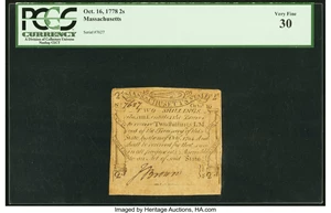 image for: Massachusetts October 16, 1778 2s PCGS Very Fine 30....