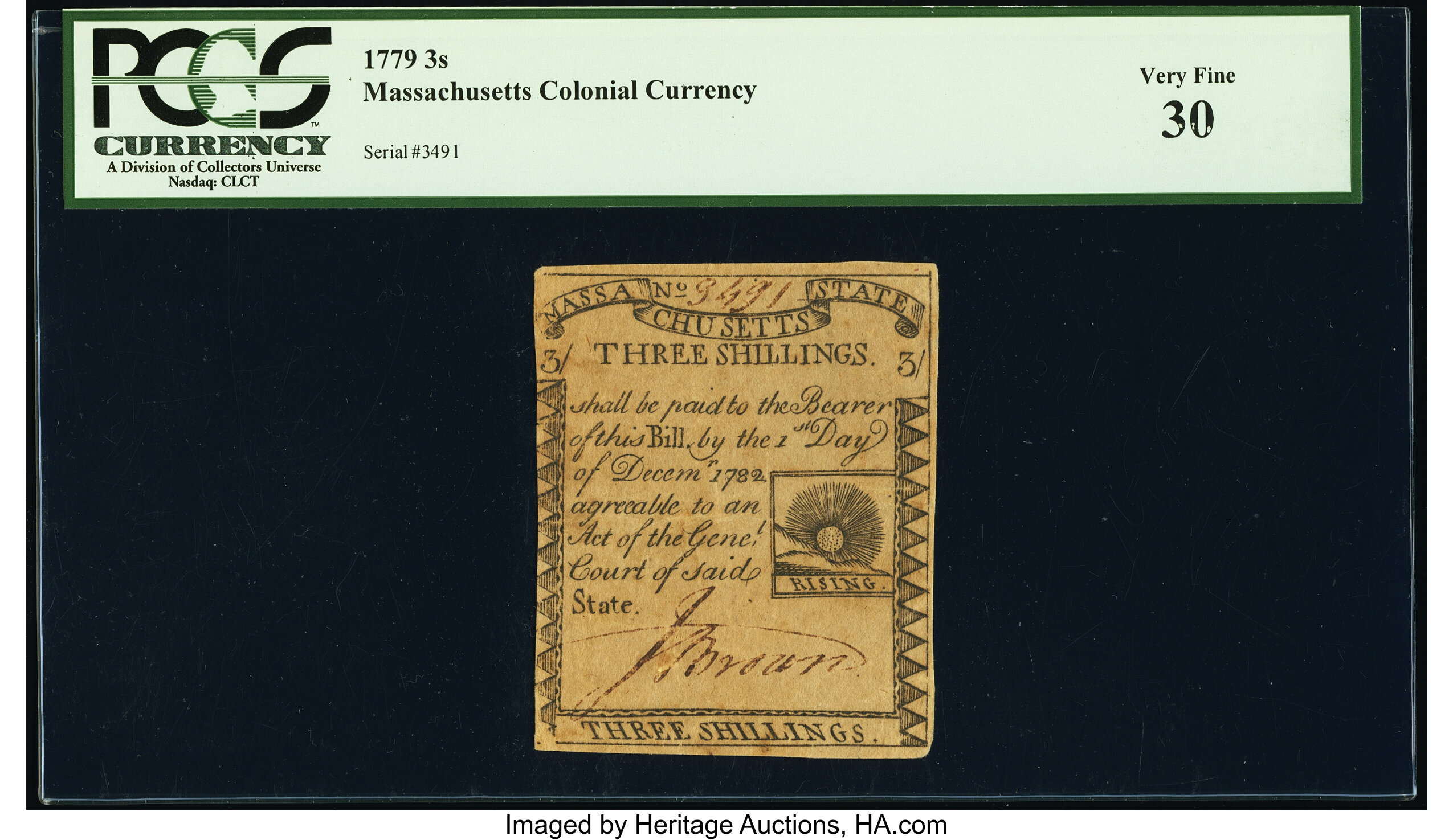 image for: Massachusetts 1779 3s PCGS Very Fine 30....