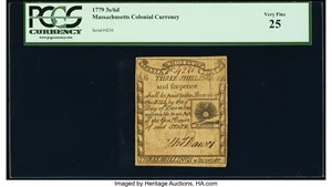 image for: Massachusetts 1779 3s 6d PCGS Very Fine 25....