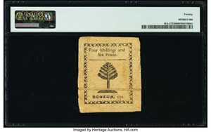 image for: Massachusetts 1779 4s 6d PMG Very Fine 20....