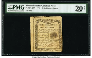 image for: Massachusetts 1779 5s 6d PMG Very Fine 20 Net....